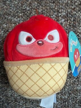 Kids Squishmallows Sonic Hedgehog Red Ice Cream Cone Plush with Cream Cone Base